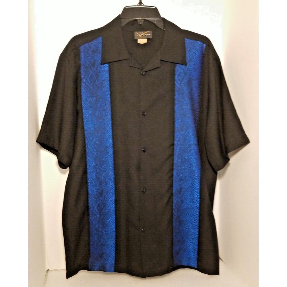 Vintage Pop Icon Shirt Men's Large Black Blue Button Up  Disco Retro    T4